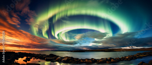 Icelandic spiral northern lights in autumn time 