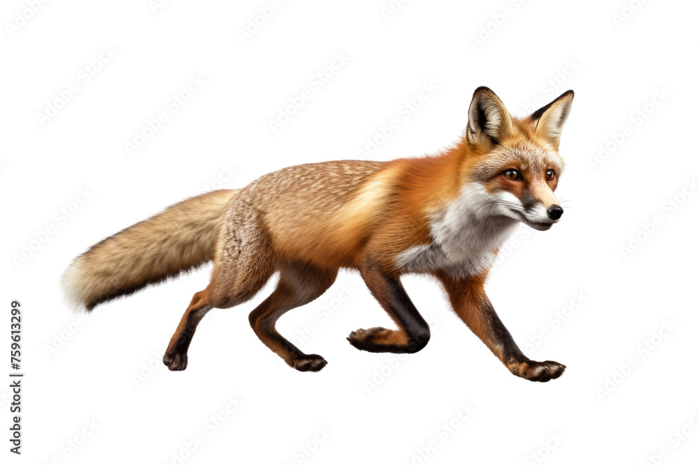 Fototapeta premium Red Fox Walking Across White Background. on a White or Clear Surface PNG Transparent Background.