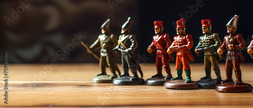 Image of toy soldiers over wooden table .. photo