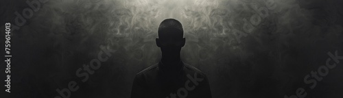 A surreal image of an enigma shrouded in darkness, with a shadowy background providing plenty of room for text photo