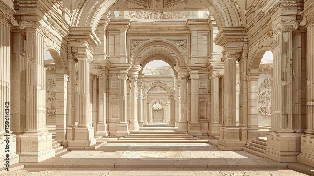 Create an artistic representation of the architectural style of Palladian using geometric shapes and intricate detailing