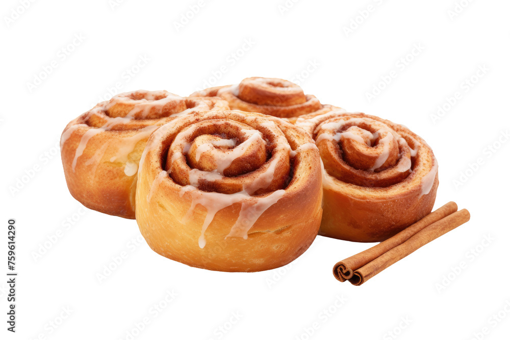 Cinnamon Rolls and Cinnamon Sticks on White Background. on a White or Clear Surface PNG Transparent Background. Cinnamon Rolls and Cinnamon Sticks on White Background. on a White or Clear Surface PNG Transparent Background.