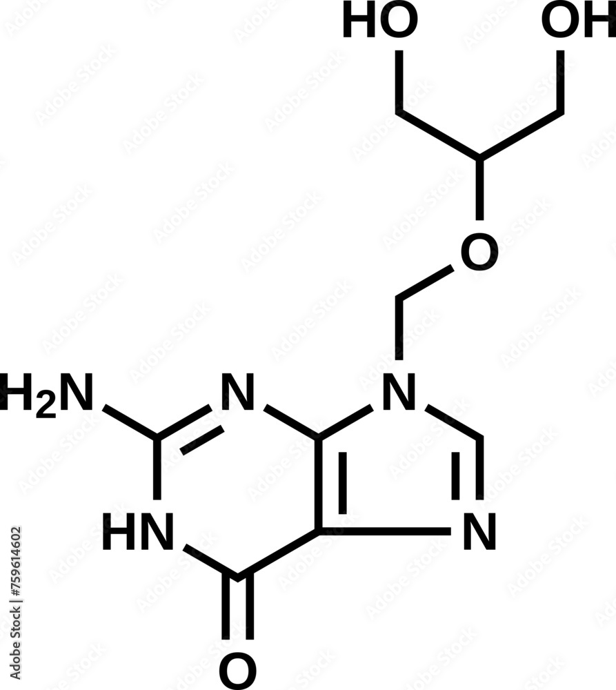 Ganciclovir structural formula, vector illustration Ganciclovir structural formula, vector illustration