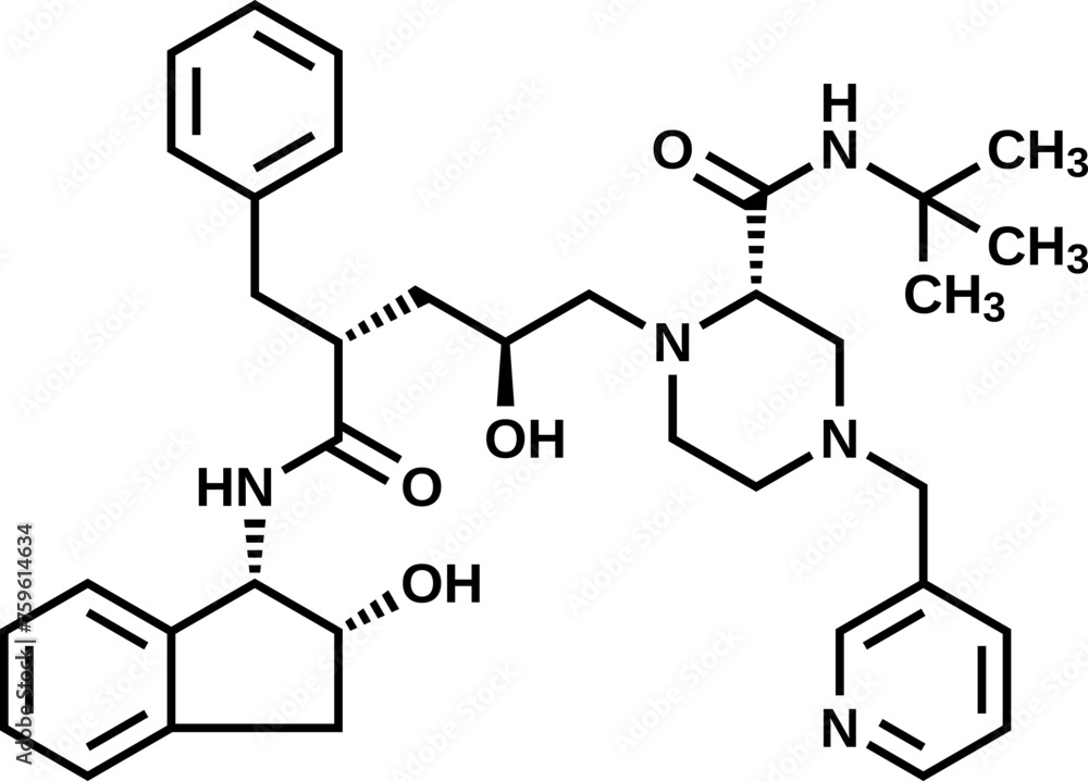 Indinavir structural formula, vector illustration Indinavir structural formula, vector illustration