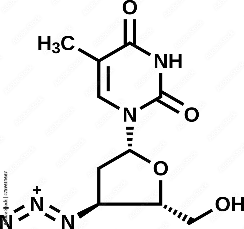 Zidovudine structural formula, vector illustration Zidovudine structural formula, vector illustration