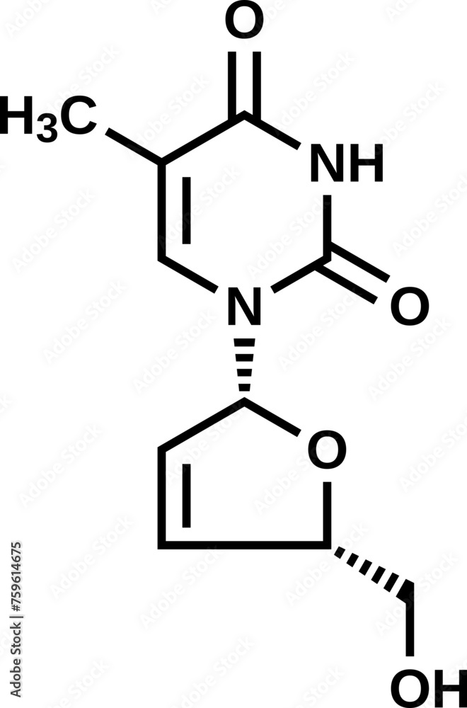 Stavudine structural formula, vector illustration Stavudine structural formula, vector illustration