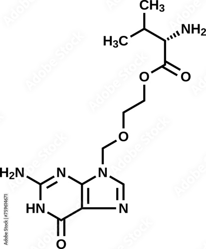 Valaciclovir structural formula, vector illustration photo