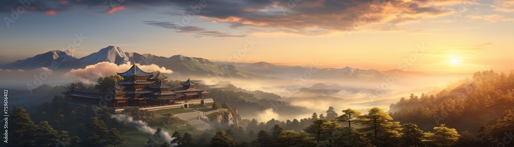 The serene solitude of a mountaintop temple a haven for contemplation - obrazy, fototapety, plakaty 