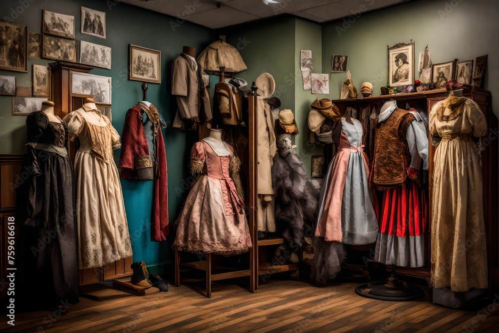 A corner filled with dress-up costumes from different eras, inviting imaginative role-play.