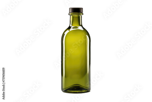 Green Glass Bottle With Black Cap. on a White or Clear Surface PNG Transparent Background.