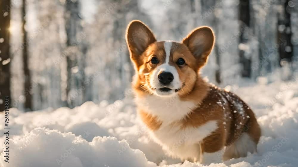 Cute corgi dog in the snow Cute corgi dog in the snow