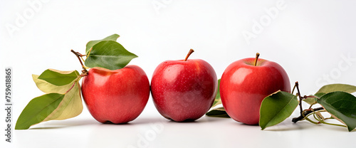 Collection red apple isolated on white background. Taste red apple with leaf. with path ,three  red fresh ripe apple isolated over white background
