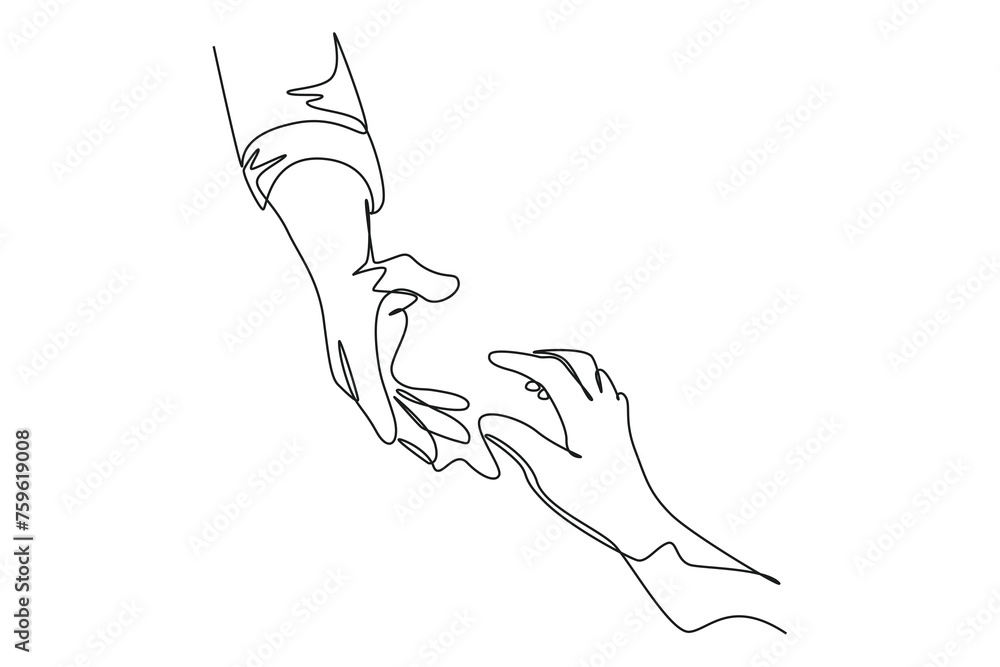 Continuous one line drawing of Gesture, sign of help and hope. Saving lives or emergency accident. Health, care, teamwork. Single line draw design vector illustration - obrazy, fototapety, plakaty 