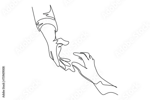 Continuous one line drawing of Gesture, sign of help and hope. Saving lives or emergency accident. Health, care, teamwork. Single line draw design vector illustration photo