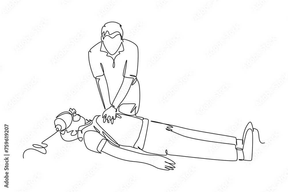 Continuous one line drawing of male rescue team Providing First Aid ...