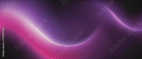 Purple pink glowing blurred abstract gradient wave on black background noise texture banner copy space