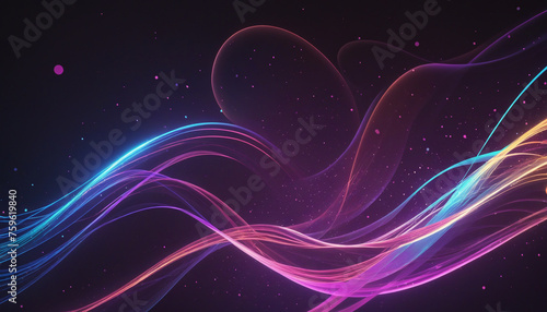 Dynamic Futuristic Background with Vibrant Neon Wave Lines and Glowing Bokeh Lights, Embracing the Essence of Data Transfer