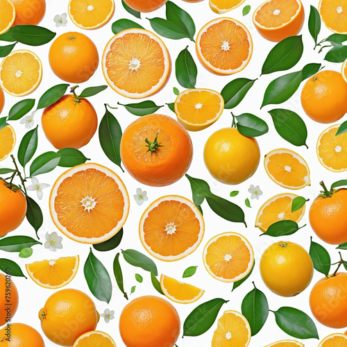Orange fruit with orange leaves abstract background 