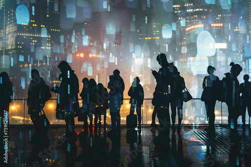 A group of multi-international businesspeople and technology  double exposure style photo