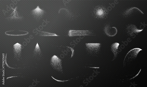 Set Design element for kitchen, bakery, advertising, video. Powder sugar explosion or splash png, falling flour, salt powder falling gently. Top view 3d effect	