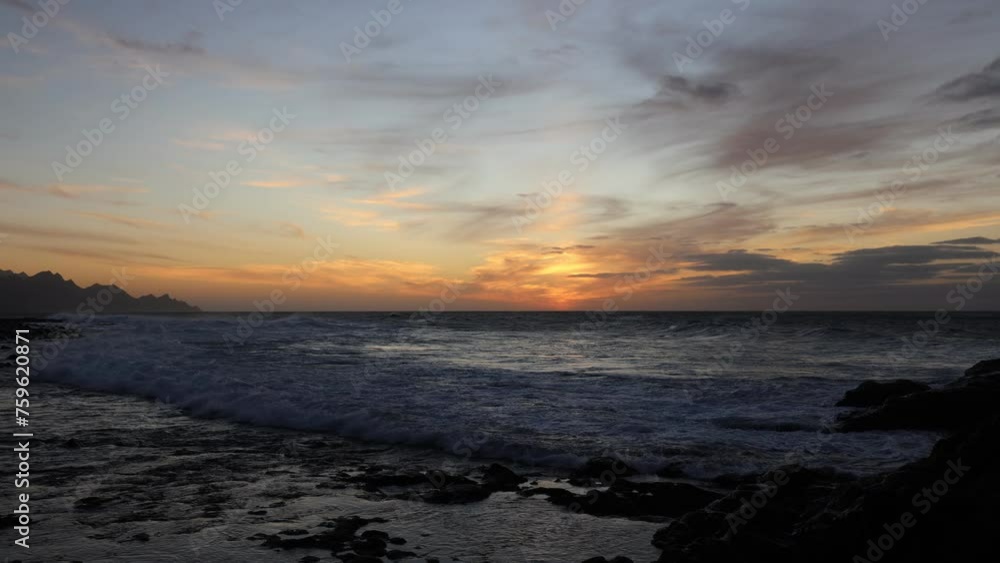 Ocean waves and sunset in Canary islands Ocean waves and sunset in Canary islands