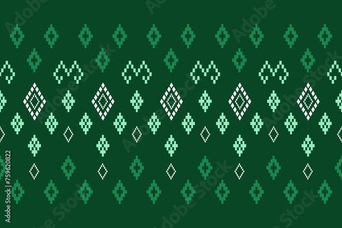 Dark green vintage cross stitch traditional ethnic pattern. Elegance background abstract Aztec Indonesian Indian beautiful seamless pattern for fabric,cloth,dress,carpet,curtain,sarong,batik,wallpaper