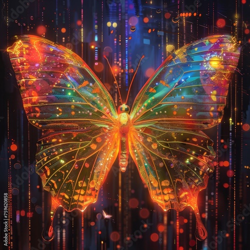 Cosmic Butterfly Futuristic Glow Holographic Tags Enigmatic Graffiti Creativity