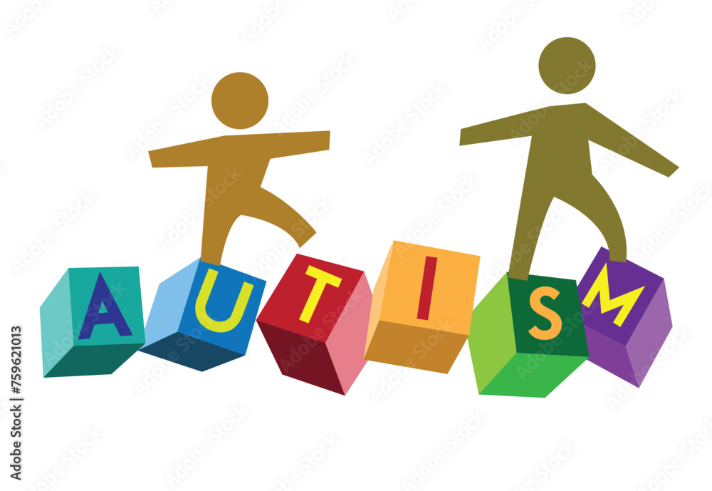 Autism Concept. An adult figure helps or supports a child cross an autism text on building blocks. Editable Clip Art. Autism Concept. An adult figure helps or supports a child cross an autism text on building blocks. Editable Clip Art.