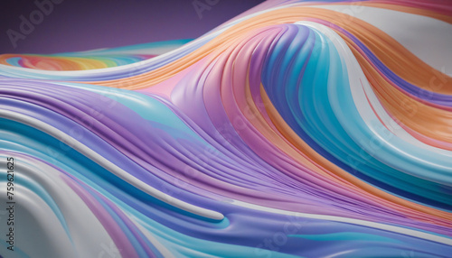 3d rendering multi-colored flowing abstract iridescent wave shape