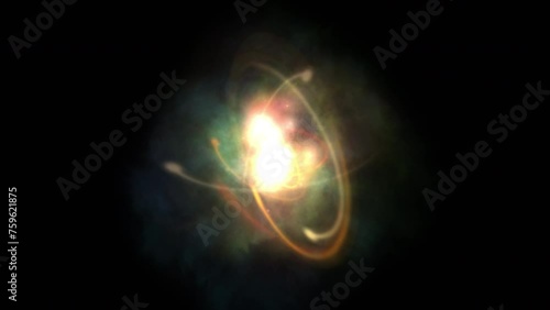 Wallpaper Mural Dynamic lights atom model. Abstract fire atom  animation rotation around nucleus on black background. Concept of science, energy, matter, quantum physics Torontodigital.ca