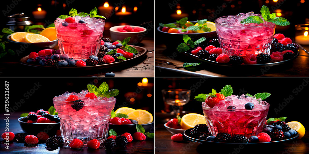 Enjoy a refreshing glass of strawberry lemonade. Enjoy a plate of fresh berries. Treat yourself to a delicious and healthy snack. Relax with a colorful, fruity treat.