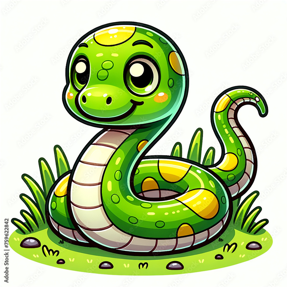 Fototapeta premium Cartoon Python art with grass