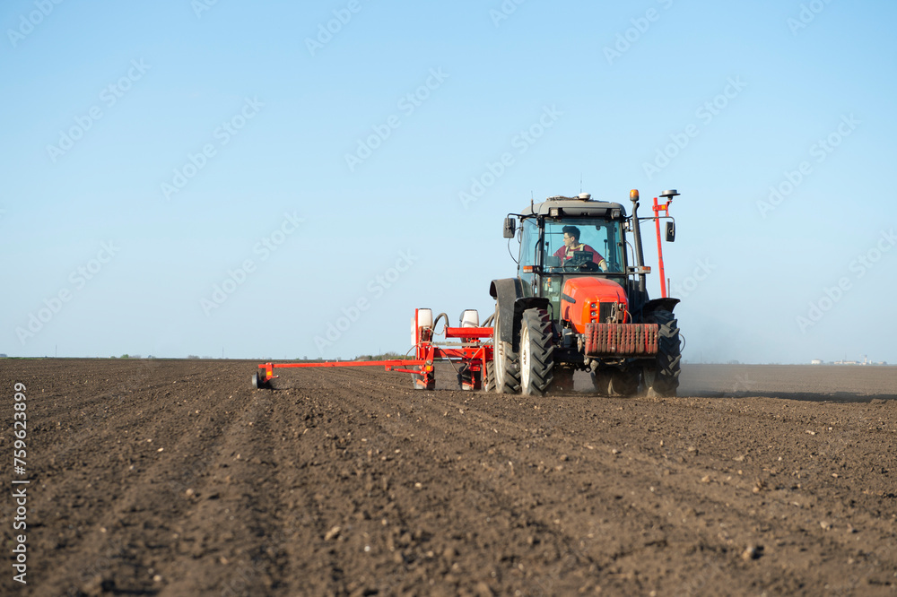 Sowing crops at agricultural fields in spring Sowing crops at agricultural fields in spring