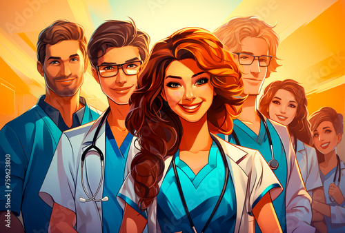 Group of cartoon vector doctors in stylish poses. Ideal for healthcare and medical projects. Can be used for illustrations.presentations.websites.and more.