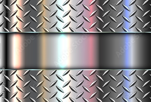 Metallic shiny iridescence background with technology diamond plate pattern, steel metal lustrous texture.