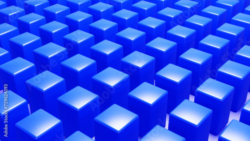Blue cuboid geometric background, perspective pattern wallpaper 3d illustration.
