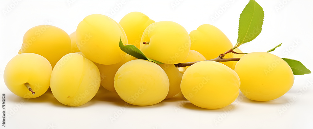 Pile of multiple yellow mirabelle plums isolated over the white background
Pile of multiple yellow mirabelle plums isolated over the white background