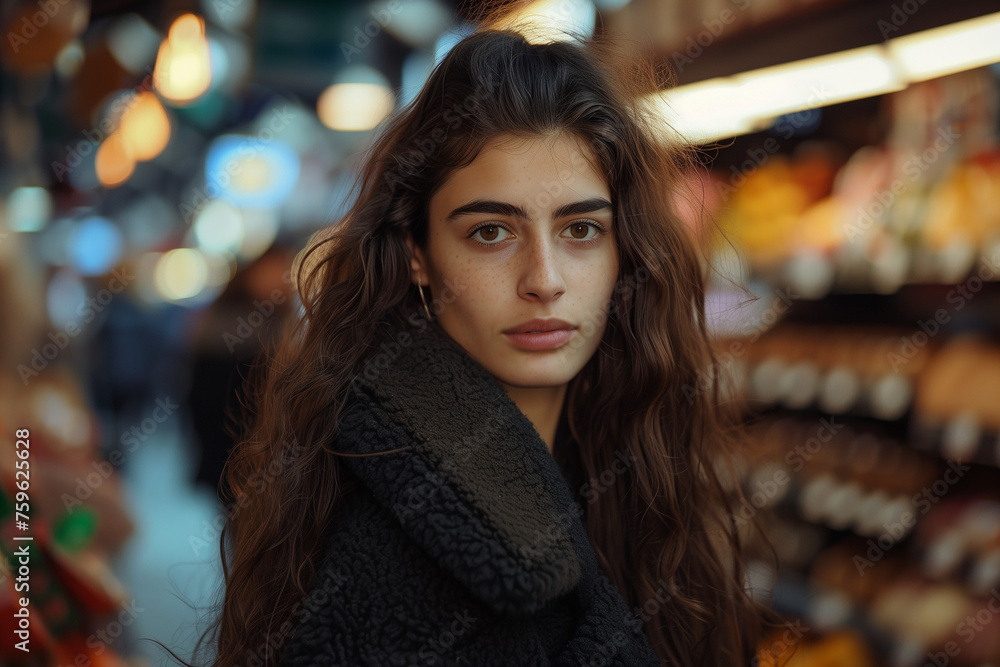 A gorgeous and stylish Italian model in a market A gorgeous and stylish Italian model in a market