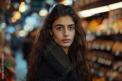 A gorgeous and stylish Italian model in a market