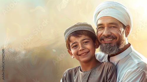 happy muslim father and child