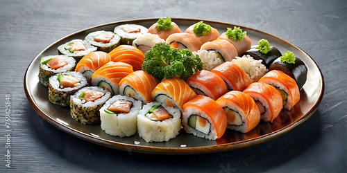 set of sushi, on a plate