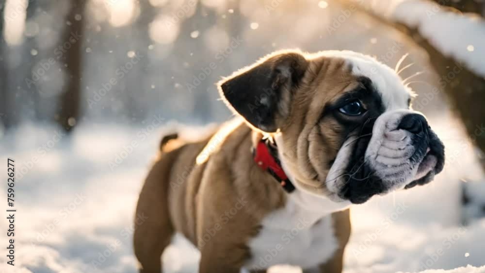 english bulldog puppy in snow english bulldog puppy in snow