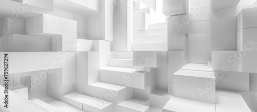 Abstract white installation interior background with cube shape
