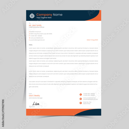 Business Letterhead Templete, Blue and Orange color letterhead for Business