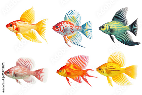 set of aquarium fish isolated on white background, cutout
