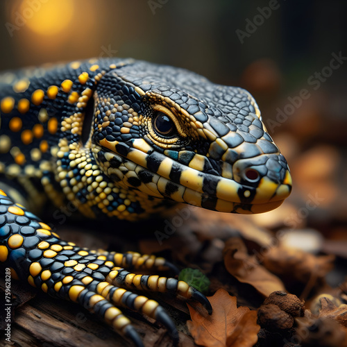 Monitor. lizard on a branch. lizard on a tree. green lizard on a tree. Ocellated lizard. Monitor lizard. big lizard. leiolepis belliana. Tetrapods. nile monitor. Varanus. Reptilia.  photo