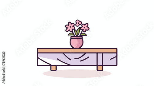 Table with table cloth and vase flower icon in line