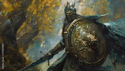 Elf warrior with shield and scimitar