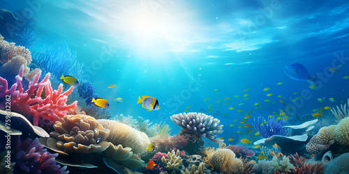 oceanic ecosystem aquatic species colorful fish with beautiful oceanic day background © save future