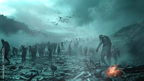 Undead Onslaught: Surviving the Nightmarish Zombie Horde. Seamless looping time-lapse virtual 4k video animation background